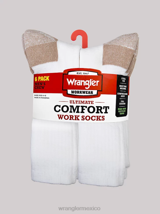accesorios mx Wrangler hombres calcetines de trabajo para equipo (paquete de 6) blanco (112347655) 62D6729