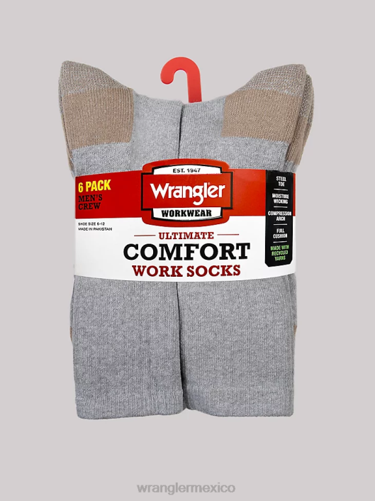 accesorios mx Wrangler hombres calcetines de trabajo para equipo (paquete de 6) gris (112347656) 62D6728