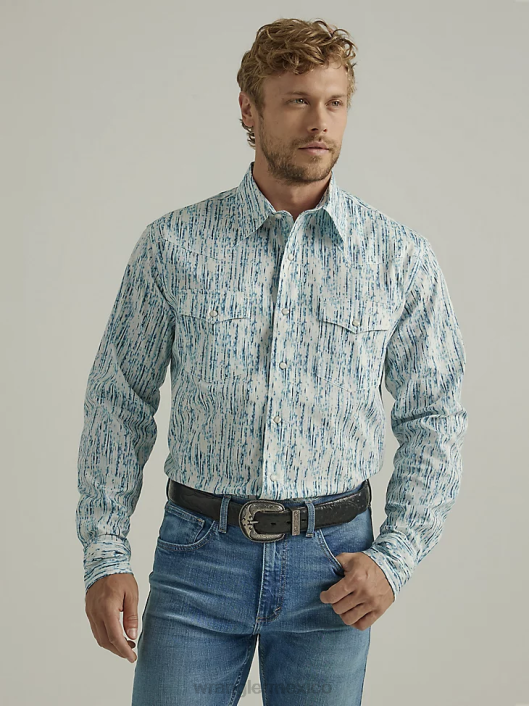 ropa mx Wrangler hombres Camisa con estampado occidental de manga larga y comodidad avanzada 20x Competition azul lluvioso (112327797) 62D6490