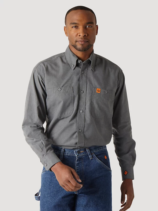 ropa mx Wrangler hombres Camisa de trabajo sólida de sarga resistente al fuego riggs workwear fr gris (fr3w01g) 62D6401