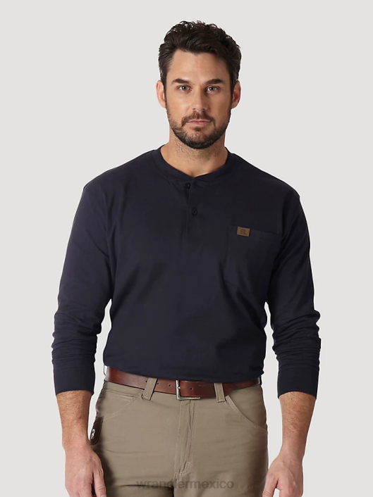 ropa mx Wrangler hombres Ropa de trabajo Riggs manga larga Henley sólida azul marino (3w750nv) 62D6287