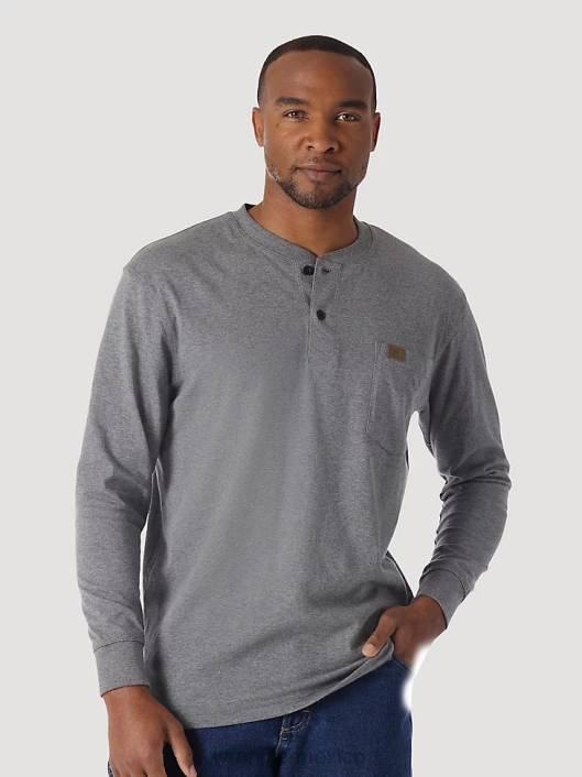 ropa mx Wrangler hombres Ropa de trabajo Riggs manga larga Henley sólida gris carbón (3w750ch) 62D6288