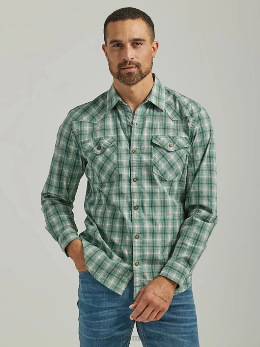 ropa mx Wrangler hombres camisa a cuadros con lavado vaquero cantón (112330910) 62D6413