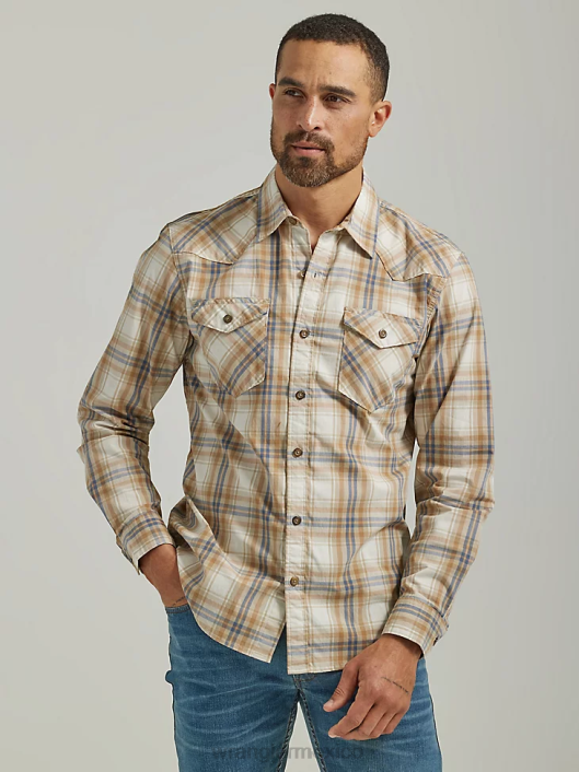 ropa mx Wrangler hombres camisa a cuadros con lavado vaquero sarga (112330928) 62D6410