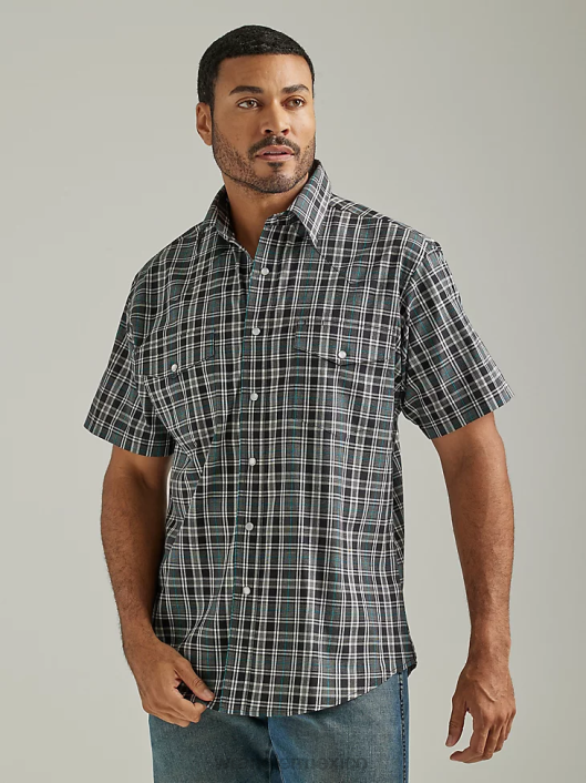 ropa mx Wrangler hombres camisa a cuadros de manga corta resistente a las arrugas caballero negro (112326367) 62D6445
