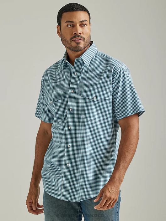 ropa mx Wrangler hombres camisa a cuadros de manga corta resistente a las arrugas verdes mixtos (112326369) 62D6447