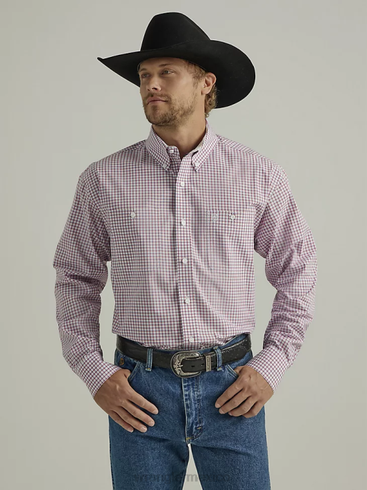 ropa mx Wrangler hombres camisa a cuadros de manga larga con botones y dos bolsillos george strait cheque rojo (112327838) 62D6325