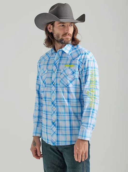 ropa mx Wrangler hombres camisa a cuadros de manga larga con logo estilo western azul mar (112324644) 62D6497