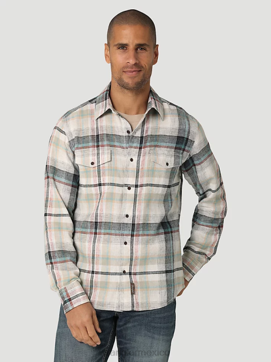 ropa mx Wrangler hombres camisa a cuadros retro premium de manga larga con botones blanquecino (112324853) 62D6336