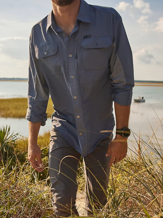 ropa mx Wrangler hombres camisa atg mezcla de materiales índigo vintage (nsb89vn) 62D6378