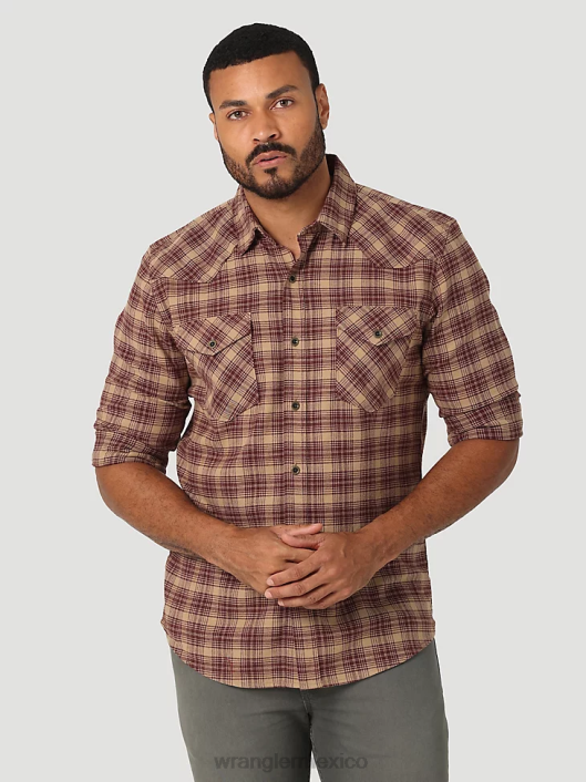 ropa mx Wrangler hombres camisa de franela con nube que se puede estirar libremente roble petrificado (112324448) 62D6382