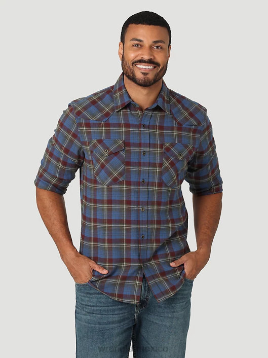 ropa mx Wrangler hombres camisa de franela con nube que se puede estirar libremente verdadera marina (112324441) 62D6383