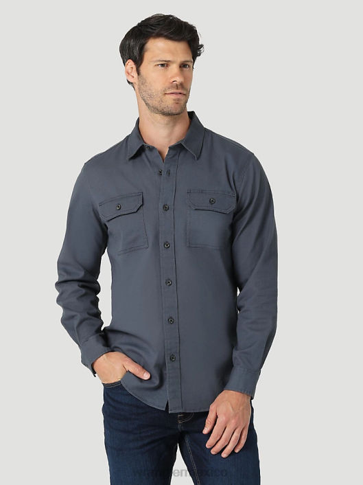 ropa mx Wrangler hombres camisa de manga larga de sarga/mezclilla degradado azul (112324399) 62D6374