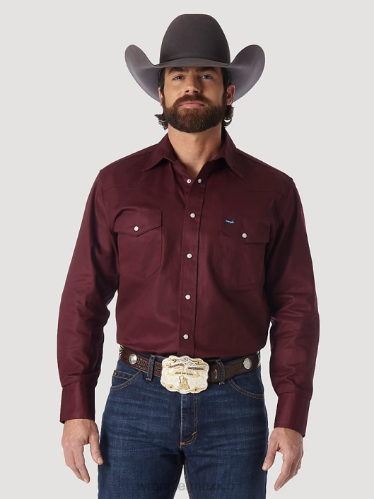 ropa mx Wrangler hombres camisa de trabajo sólida con broche occidental de manga larga y acabado firme con corte vaquero óxido rojo (ms70719) 62D6423