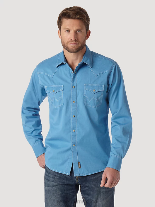 ropa mx Wrangler hombres camisa estilo western con dos bolsillos con solapa y ribete en contraste azul (mvr507j) 62D6438