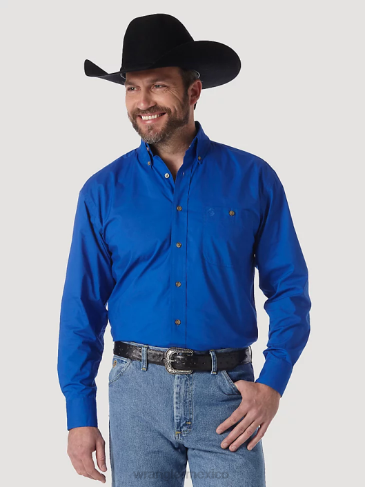 ropa mx Wrangler hombres camisa lisa con botones george strait & national patriot azul real (mgs273b) 62D6371