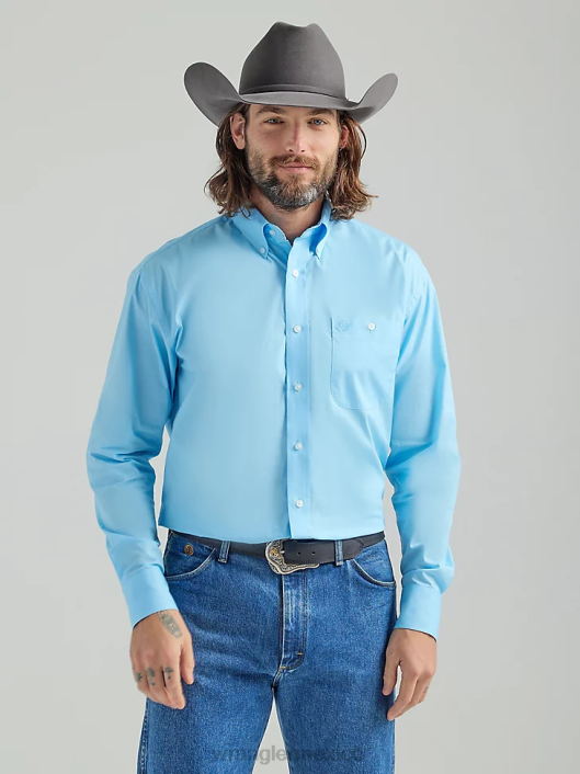 ropa mx Wrangler hombres camisa lisa de manga larga con botones de george strait azul celeste (112324863) 62D6294