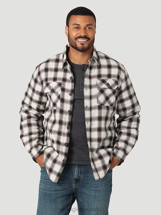 ropa mx Wrangler hombres Chaqueta camisera gruesa con forro de sherpa a cuadros lirio blanco (112324451) 62D6390