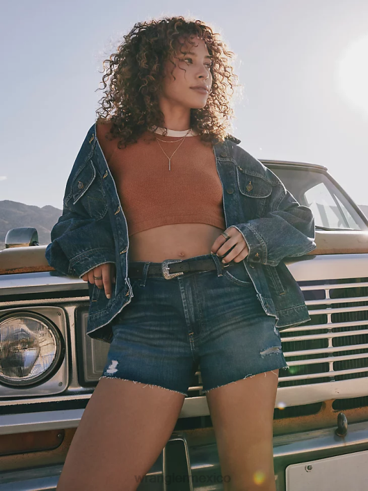 ropa mx Wrangler mujer shorts vintage de tiro alto con cortes carmesí (112327628) 62D6832