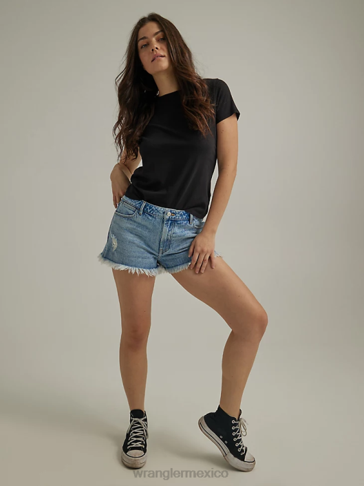 ropa mx Wrangler mujer shorts vintage de tiro alto con cortes lavado medio (112333495) 62D6838