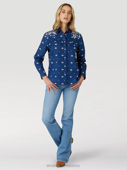 ropa mx Wrangler mujer camisa retro americana bandana western snap impresión azul (112327260) 62D6883