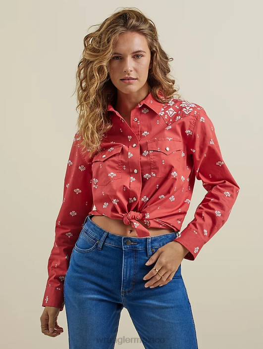 ropa mx Wrangler mujer camisa retro americana bandana western snap rojo (112327234) 62D6882