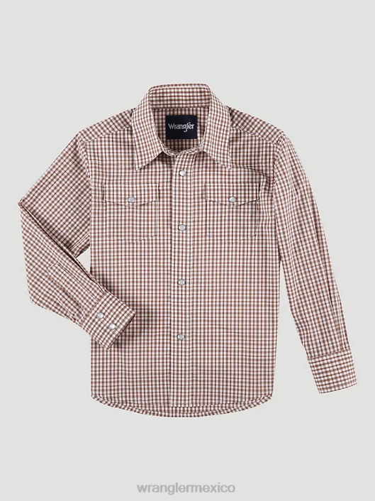 ropa mx Wrangler Niños camisa a cuadros de manga larga resistente a las arrugas marrón cálido (112324677) 62D6966