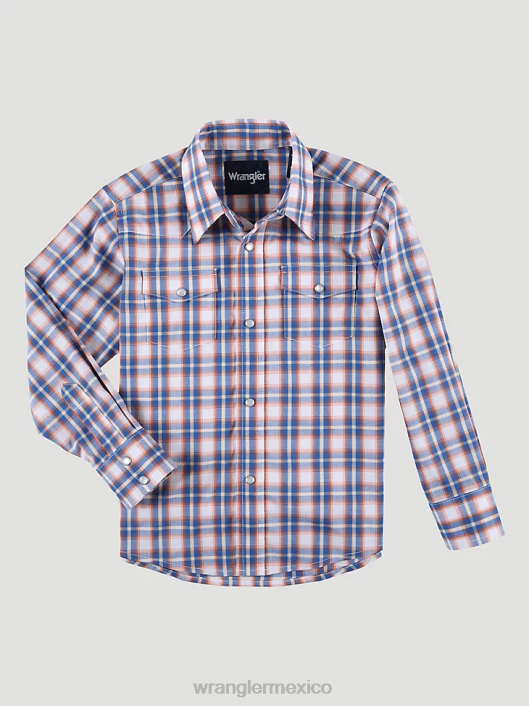 ropa mx Wrangler Niños camisa a cuadros de manga larga resistente a las arrugas pop naranja (112324676) 62D6965