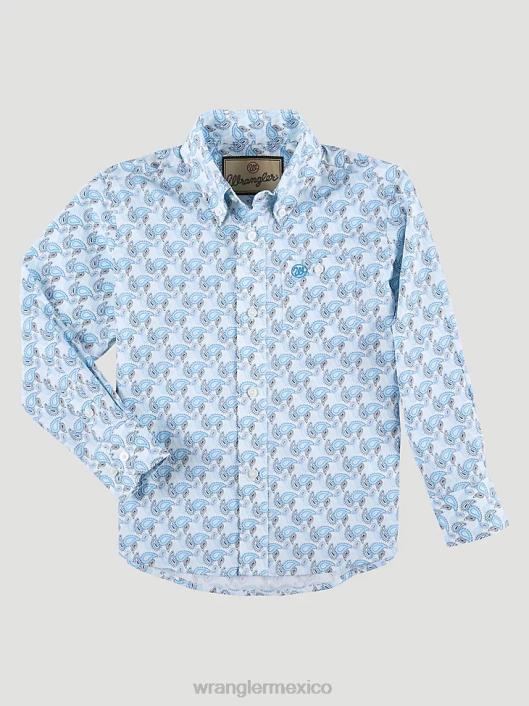ropa mx Wrangler Niños camisa clásica con estampado de botones paisley azul (112324883) 62D61024