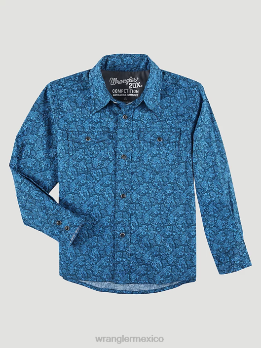 ropa mx Wrangler Niños Camisa con estampado occidental a presión 20x Advanced Comfort azul floral (112324808) 62D6991