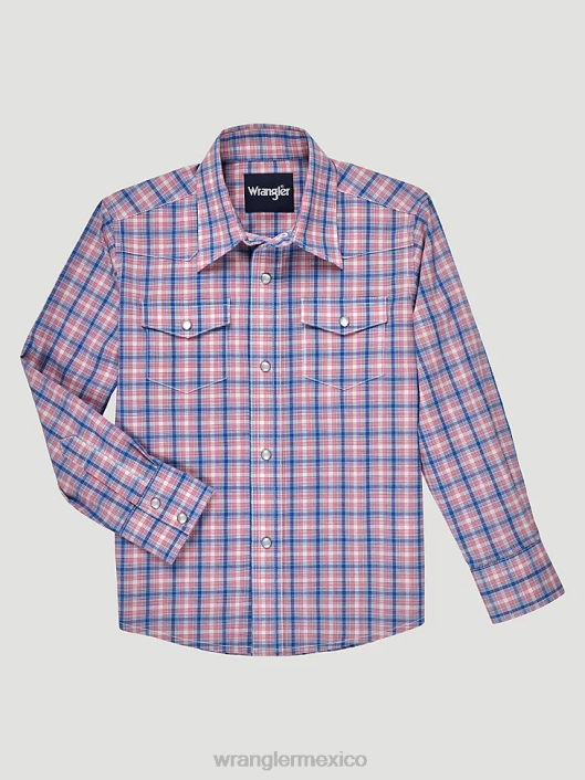 ropa mx Wrangler Niños camisa a cuadros de manga larga resistente a las arrugas fuegos artificiales azules (112326323) 62D6968