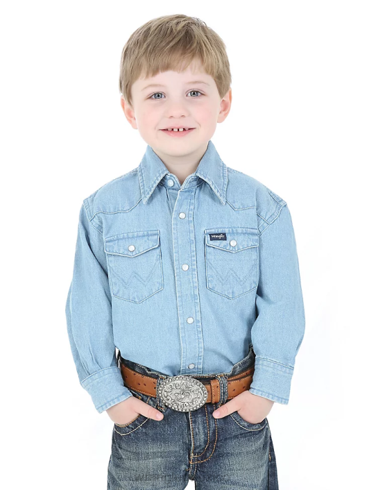 ropa mx Wrangler Niños camisa con broche estilo western y corte vaquero mezclilla (bw1251b) 62D6969