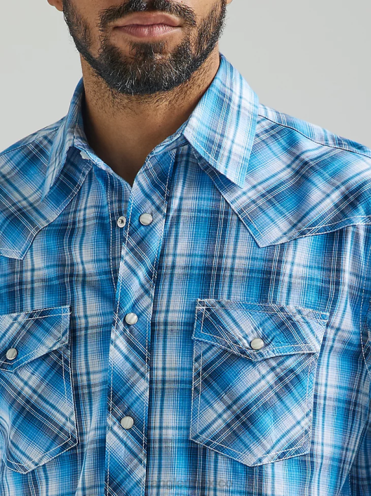 ropa mx Wrangler hombres Camisa a cuadros con botones a presión estilo occidental manga larga dos bolsillos comodidad avanzada 20x Competition azul (112324832) 62D6493