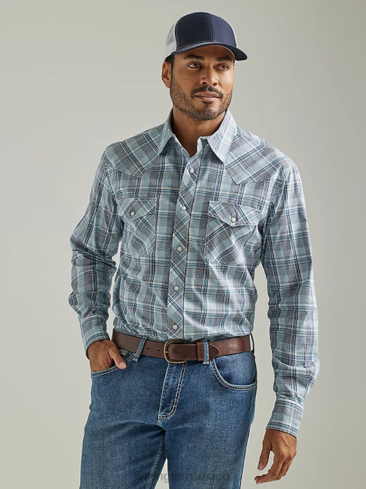 ropa mx Wrangler hombres Camisa a cuadros con botones a presión estilo occidental manga larga dos bolsillos comodidad avanzada 20x Competition azul marino marino (112327800) 62D6495