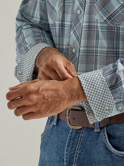 ropa mx Wrangler hombres Camisa a cuadros con botones a presión estilo occidental manga larga dos bolsillos comodidad avanzada 20x Competition azul marino marino (112327800) 62D6495