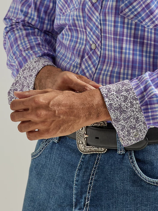 ropa mx Wrangler hombres Camisa a cuadros con botones a presión estilo occidental manga larga dos bolsillos comodidad avanzada 20x Competition cheque uva morada (112327809) 62D6496