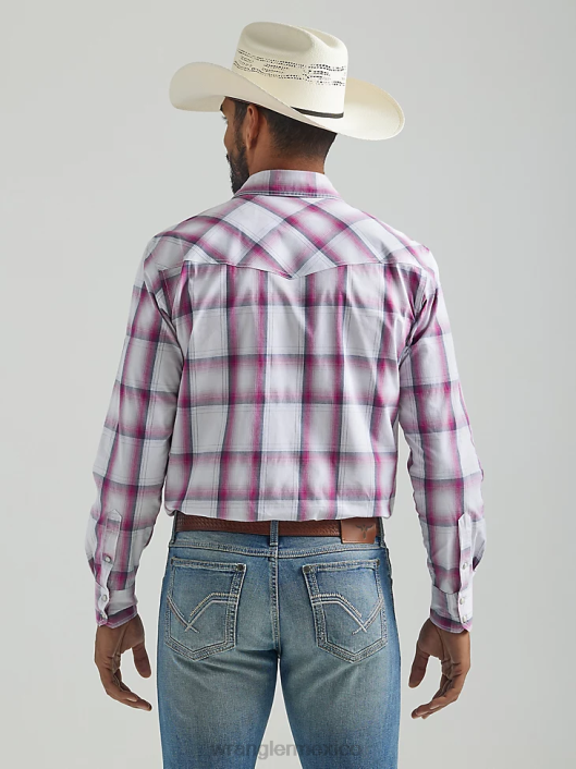 ropa mx Wrangler hombres Camisa a cuadros con botones a presión estilo occidental manga larga dos bolsillos comodidad avanzada 20x Competition rosa grande (112324837) 62D6494