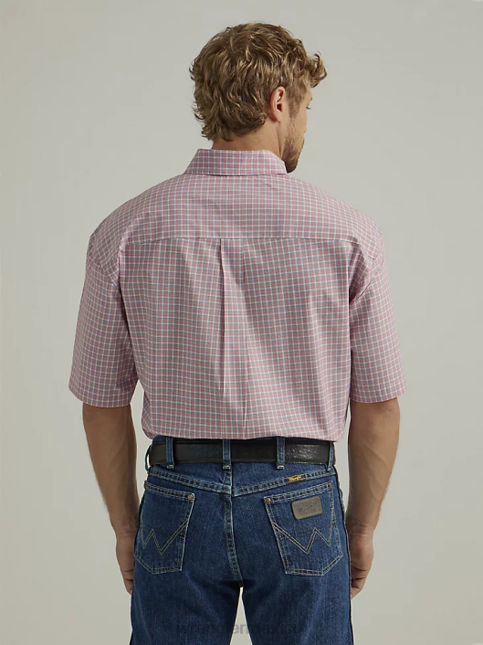 ropa mx Wrangler hombres Camisa a cuadros con botones y 1 bolsillo de manga corta George Strait cuadros rojos brillantes (112327819) 62D6311