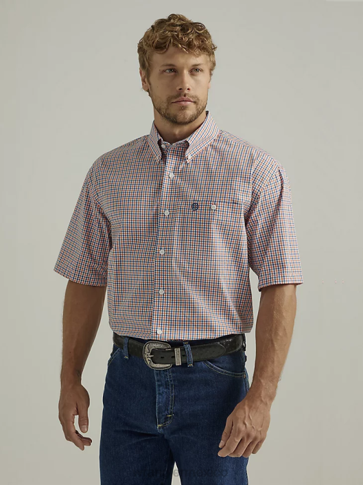 ropa mx Wrangler hombres Camisa a cuadros con botones y 1 bolsillo de manga corta George Strait cáscara de naranja (112327816) 62D6312
