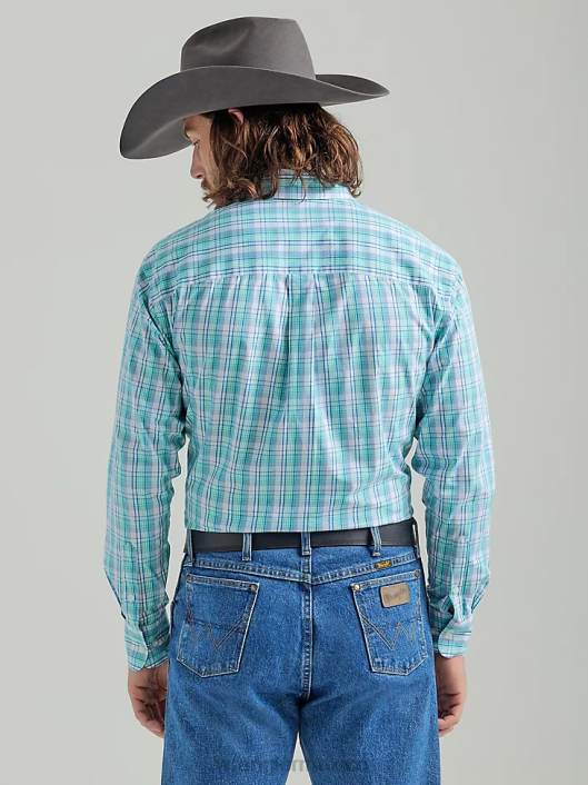 ropa mx Wrangler hombres Camisa a cuadros de manga larga con botones y un bolsillo de George Strait floral verde azulado (112324879) 62D6315