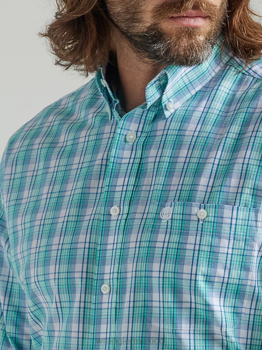ropa mx Wrangler hombres Camisa a cuadros de manga larga con botones y un bolsillo de George Strait floral verde azulado (112324879) 62D6315