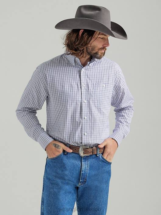 ropa mx Wrangler hombres Camisa a cuadros de manga larga con botones y un bolsillo de George Strait lila (112324860) 62D6316