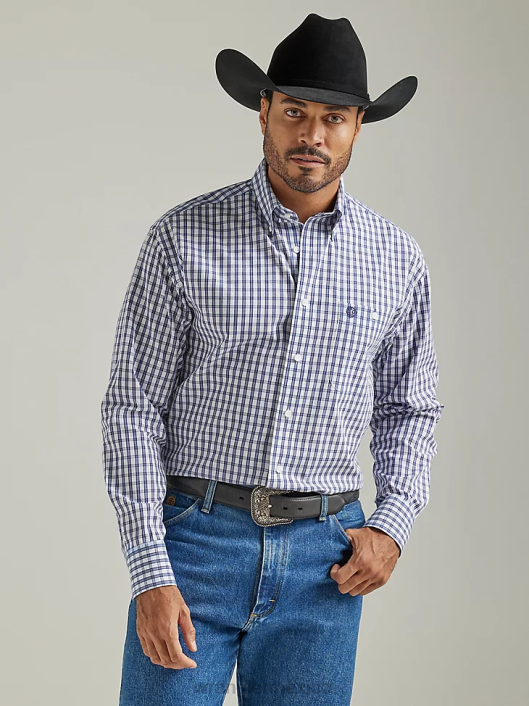 ropa mx Wrangler hombres Camisa a cuadros de manga larga con botones y un bolsillo de George Strait índigo grueso (112327827) 62D6320