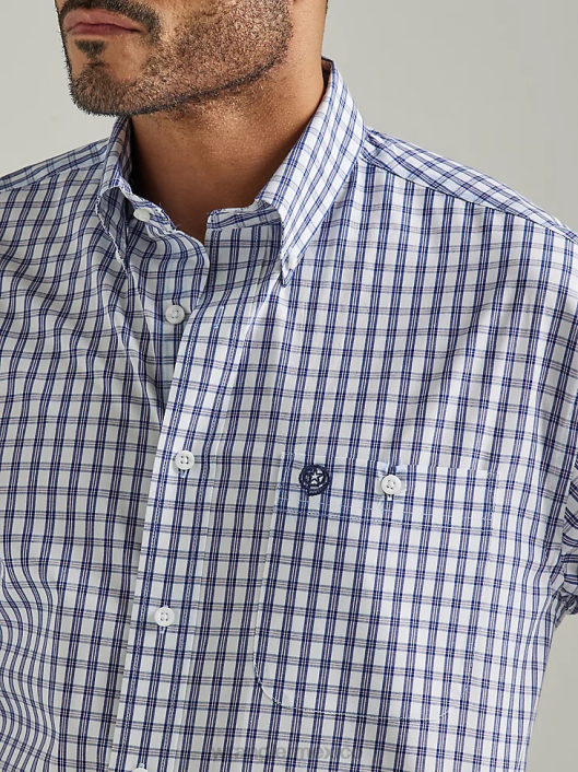 ropa mx Wrangler hombres Camisa a cuadros de manga larga con botones y un bolsillo de George Strait índigo grueso (112327827) 62D6320