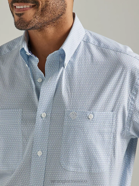 ropa mx Wrangler hombres Camisa con estampado de botones y 2 bolsillos de manga corta George Strait azul claro (112327814) 62D6365