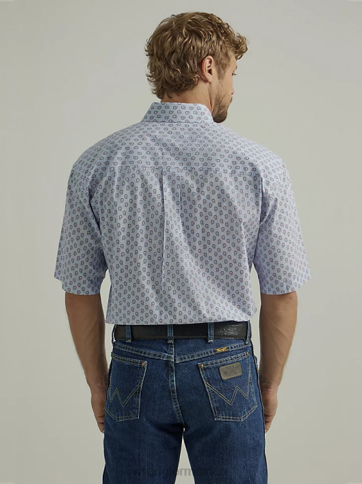 ropa mx Wrangler hombres Camisa con estampado de botones y 2 bolsillos de manga corta George Strait azul paisley (112327823) 62D6366