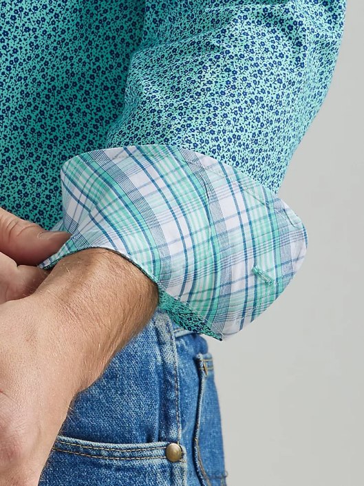 ropa mx Wrangler hombres Camisa con estampado de botones y dos bolsillos de manga larga George Strait flores verde azulado (112324889) 62D6368