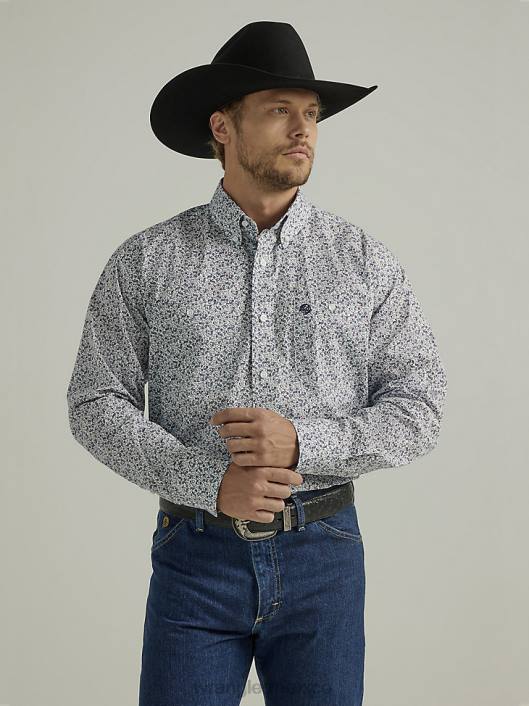 ropa mx Wrangler hombres Camisa con estampado de botones y dos bolsillos de manga larga George Strait pergamino índigo (112328238) 62D6369