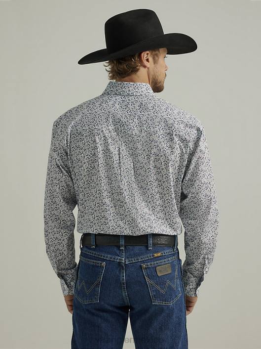 ropa mx Wrangler hombres Camisa con estampado de botones y dos bolsillos de manga larga George Strait pergamino índigo (112328238) 62D6369