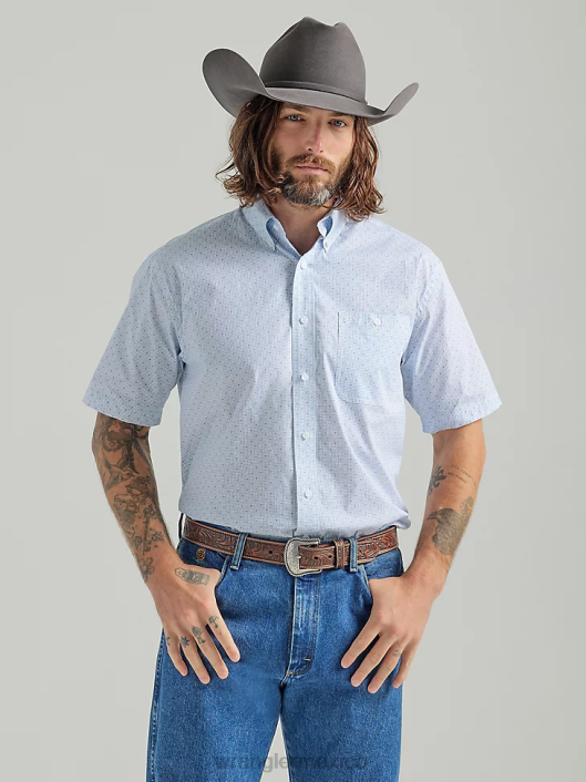 ropa mx Wrangler hombres Camisa con estampado de un bolsillo y botones de manga corta George Strait azul celeste (112324872) 62D6300
